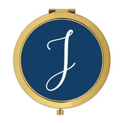 Andaz Press Gold Compact Mirror Bridesmaid's Wedding Gift, Navy Blue, Monogram Letter J, 1-Pack, Bachelorette Bridal Shower Wedding Party Gifts