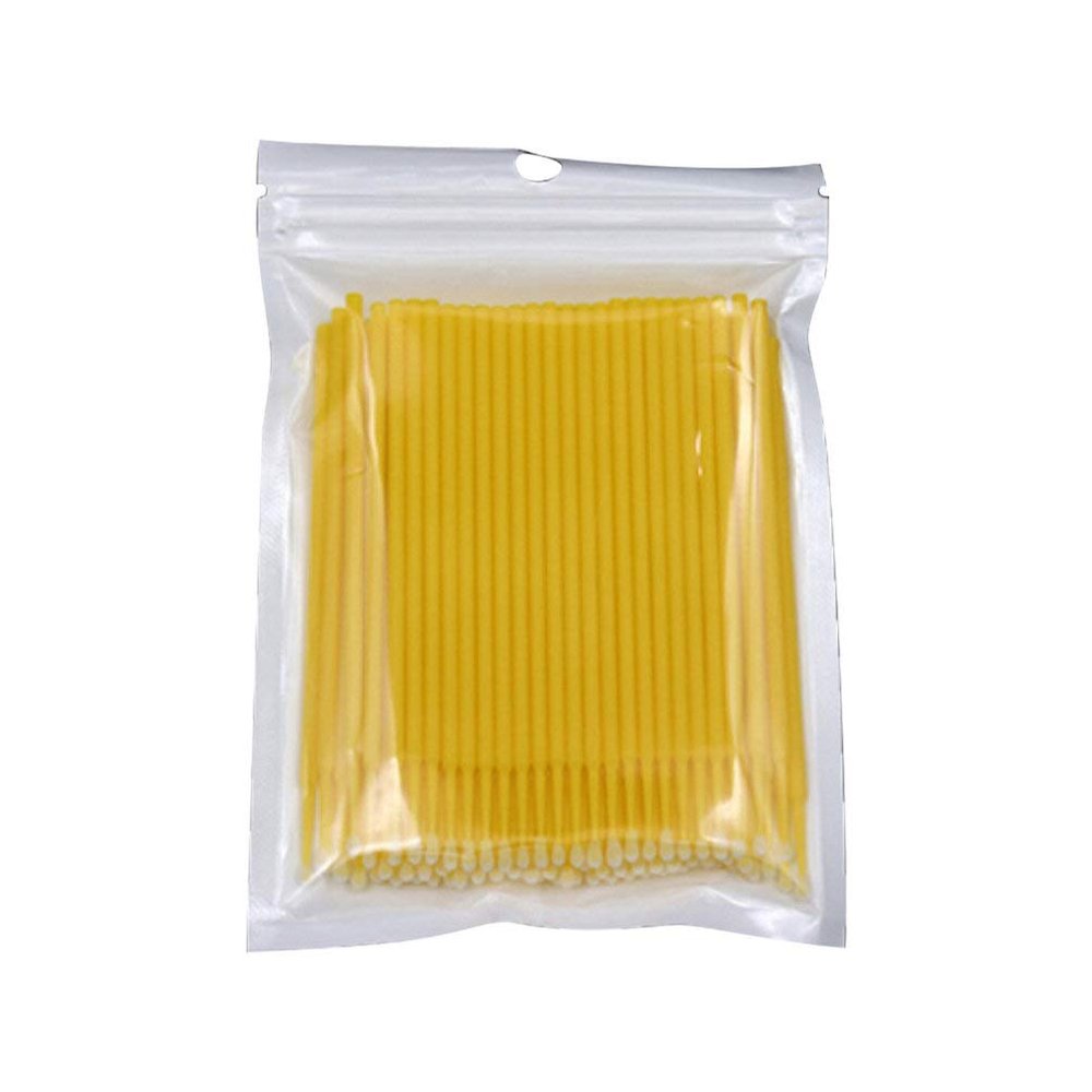 SoundsBeauty Disposable Cleaning Swab Eyelash Extension Lint Free Tool Makeup Brushes, Pack of 100 Yellow + L