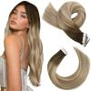 Moresoo Ombre Tape in Extensions Human Hair Balayage Brown to Light Brown Mixed Blonde Hair Extensions Tape in Human Hair Seamless Glue in Extensions Real Human Hair 22 Inch #3/8/22 20pcs 50g view 1