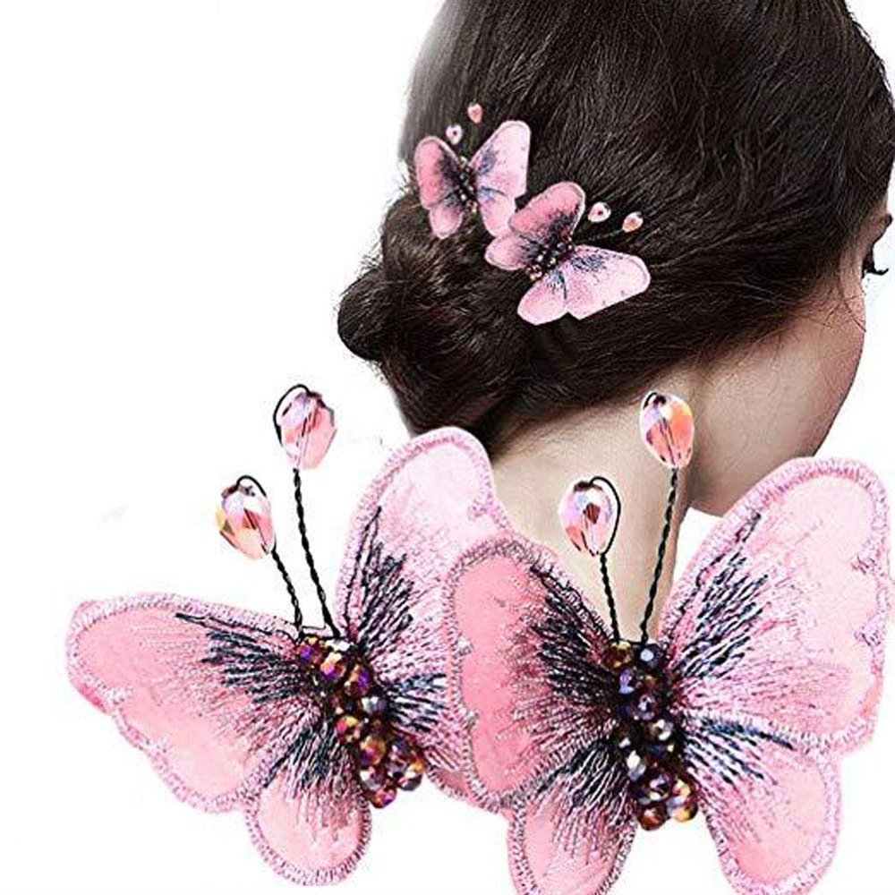 Butterfly Hair Barrettes Bohemian Wedding Headpiece Hair Clip Hair Band with Embroidered Butterflies Hair Accessories for Women Hair Accessories Party Supplies (Pink)