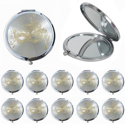 12 Pcs Silver Masquerade Mask Compact Mirrors - Quinceanera/Sweet 16/ Birthday Favors for Guests