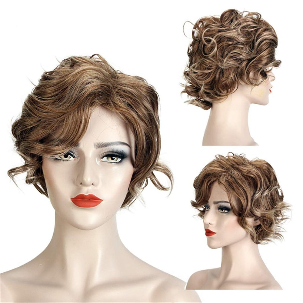 10" Short Natural Curly Wigs for Women 27/613# Synthetic Wigs Hairpiece with Left Part
