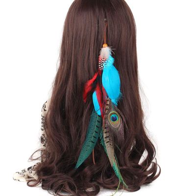 1 Pc Women Lady Feather Hair Clips Handmade Boho Hippie Hair Extensions with Feather Clip Comb Hairpin Headdress DIY Accessories (A#)