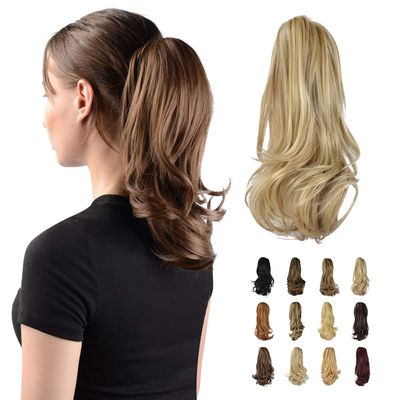 Sofeiyan 13" Ponytail Extension Long Curly Ponytail Clip in Claw Hair Extension Natural Looking Synthetic Hairpiece for Women, Light Ash Brown & Bleach Blonde