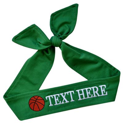 Basketball Tie Back Moisture Wicking Headband Personalized with the Embroidered Name of Your Choice (Green Tie Back Headband)