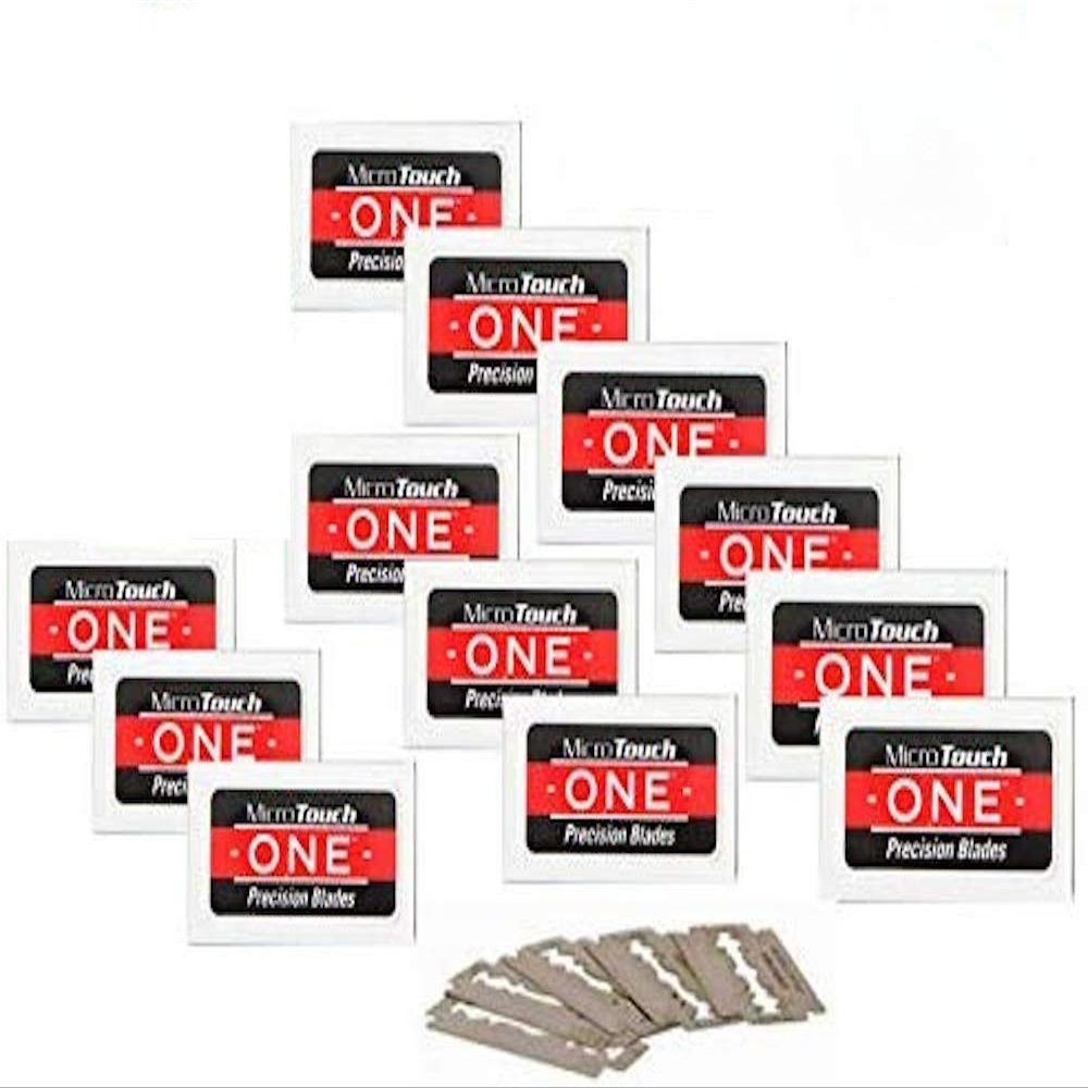72 Premium MicroTouch ONE Nostalgic Precision Double Edge Razor Blades - Platinum Stainless Blades Work with Any Safety Razor