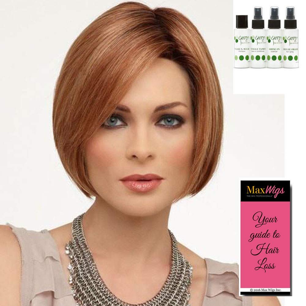 Tasha Wig Color DARK BROWN - Envy Wigs 8" Chin Length Short Page Bob Sweeping Bang Synthetic lace Front Natural Hairline Volume Peluca Hand Tied Avg Cap Bundle Travel Kit, MaxWigs Hairloss Booklet