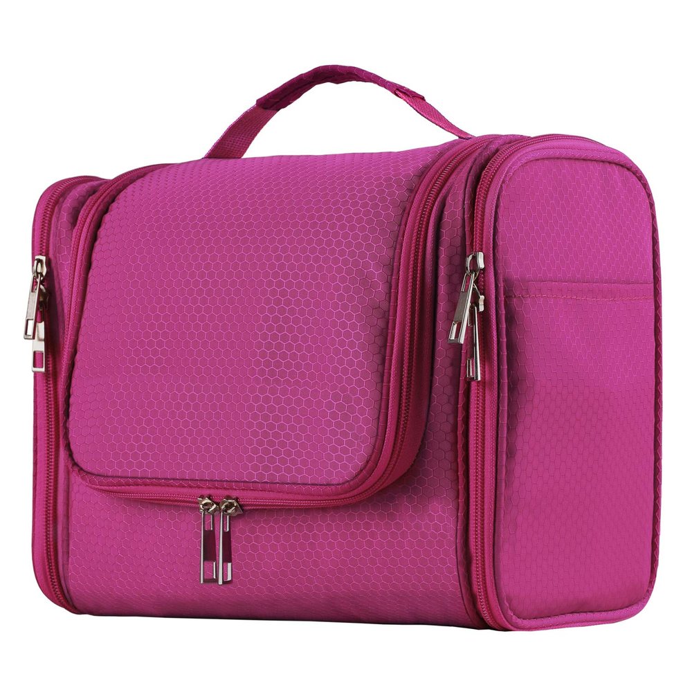 Buruis Large Capacity Waterproof Toiletry Bag for Women, Hanging Toiletry Organizer, 11"x 6.2"x 8.8", Fushcia