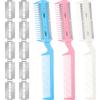 3 Pcs Haircut Razor Comb Hair Cutting Comb with 12 Replacement Blades Double Edge Shaper for Salon & Home Styling Split Ends Trimmer Styler for Thick and Thin Hair view 1