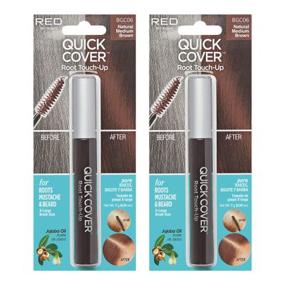 RED by KISS Quick Cover Root Touch Up Rescue (Natural Medium Brown 2 Pack) Mascara Natural Water-Resistant Temporary Gray Concealer Cover Up Brush for Hair Mustache & Beard, Formulated with Jojoba Oil