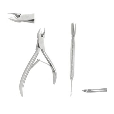 2 Pcs Professional Nail Cuticle Spoon Pusher Remover Cutter Nipper Clipper Cut Set