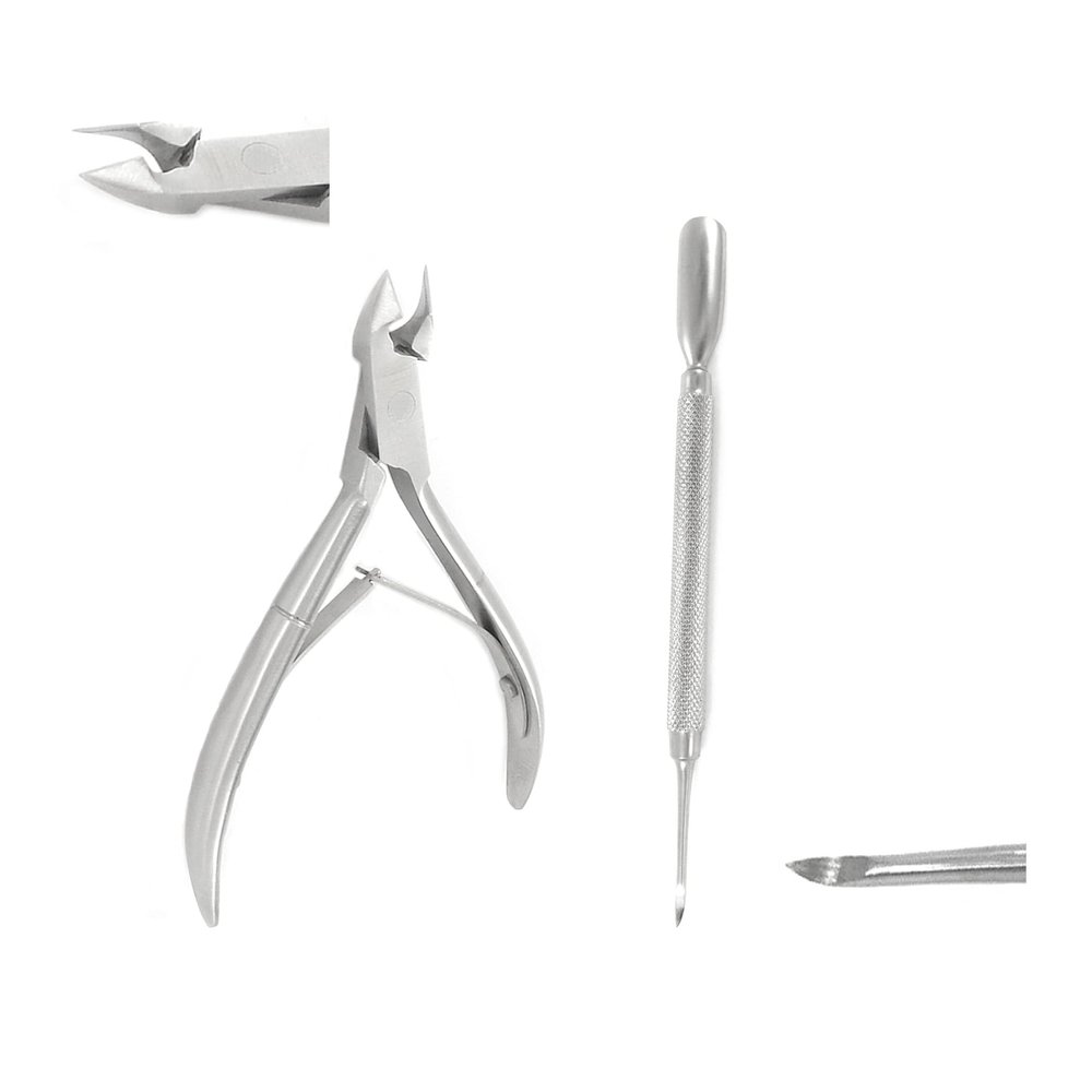 2 Pcs Professional Nail Cuticle Spoon Pusher Remover Cutter Nipper Clipper Cut Set
