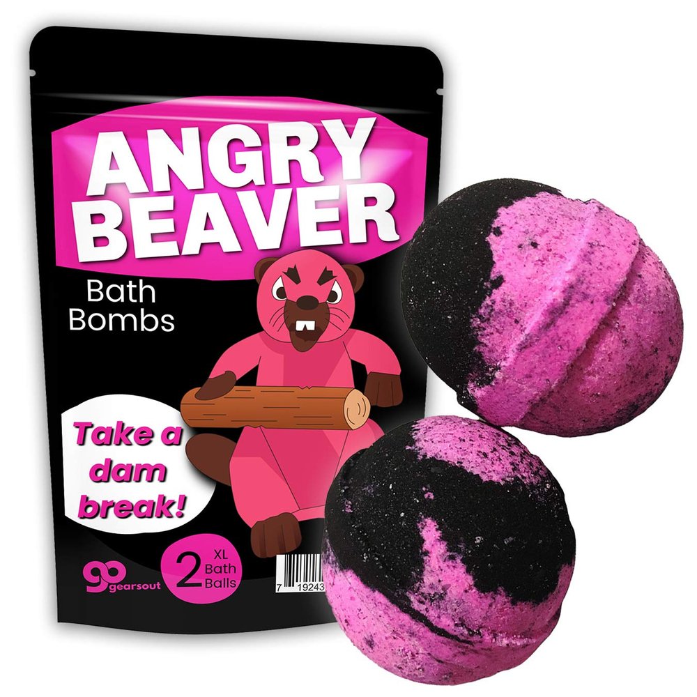 Angry Beaver Bath Bombs - Funny Pink Beaver Design - XL Bath Fizzers for Women - Giant, pink and black, Handcrafted, 2 pk