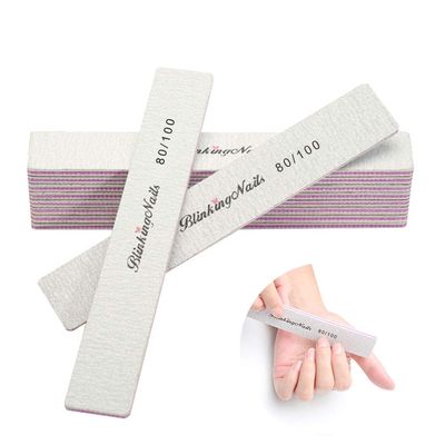 10Pcs Nail File 80/100 Grit Professional Nail Files and Buffers for Natural Nails, Double Sides Washable Block Disposable Nail Files for Nail Art DIY or Nail Manicure Salon
