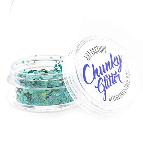 Art Factory Chunky Glitter - Blue Lagoon (10 ml), Cosmetic Grade Polyester Glitter For Face, Body, Hair