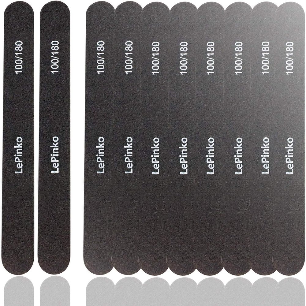 10PCS Double Sided 100/180 Grit Nail File Set, Washable Emery Board Nail Buffer Files for Home Salon Use, Professional Manicure Pedicure Tool for Acrylic False Nails and Gel Cosmetic