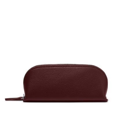 Leatherology Bordeaux Travel Makeup Pouch Full Grain Leather Cosmetic Bag with Structured Body & Zip Closure Compact Organizer for Daily or Travel Use