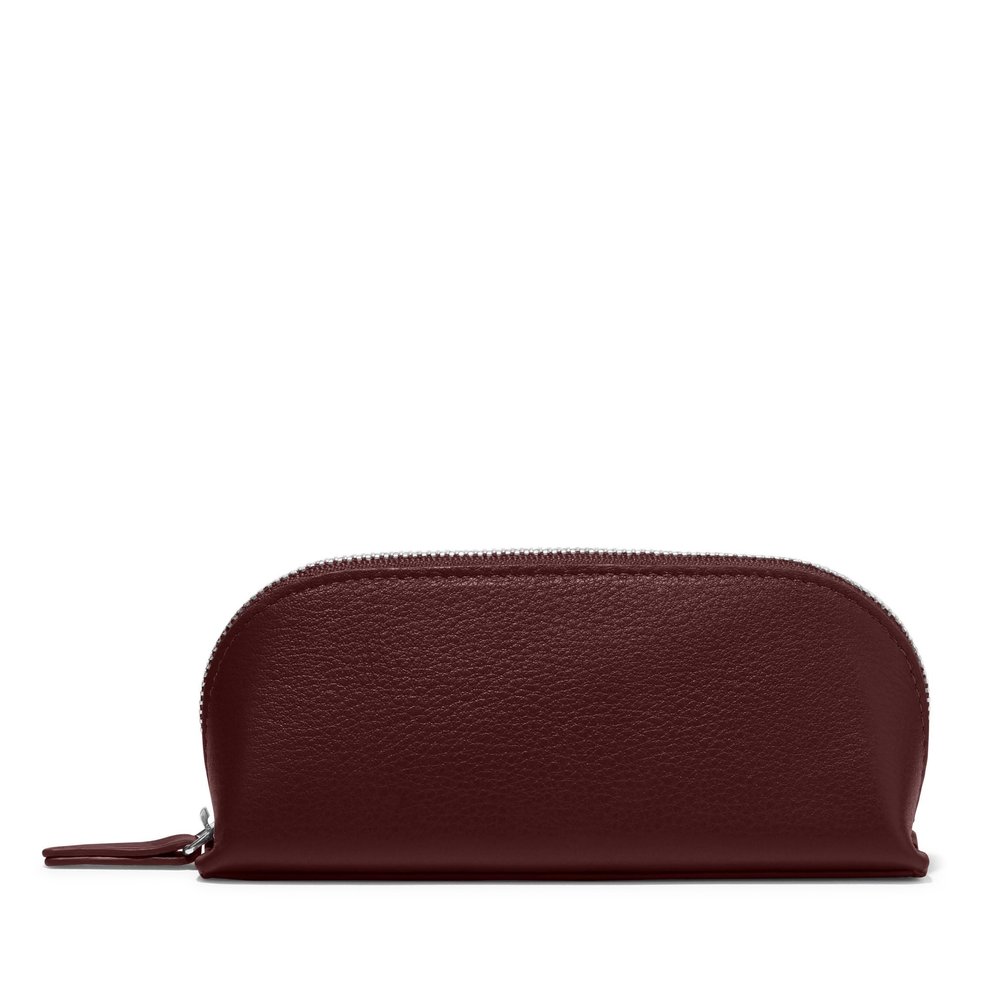 Leatherology Bordeaux Travel Makeup Pouch  Full Grain Leather Cosmetic Bag with Structured Body & Zip Closure  Compact Organizer for Daily or Travel Use
