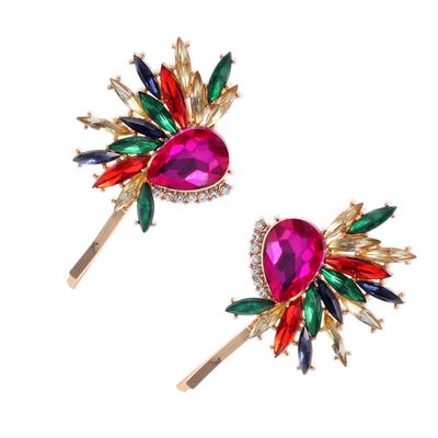 2PCS Ladies Elegant Flower Hair Pin Rhinestone Bobby Pins Crystal Hair Clips Barrette Hair Clip Hair Accessory (Colorful)