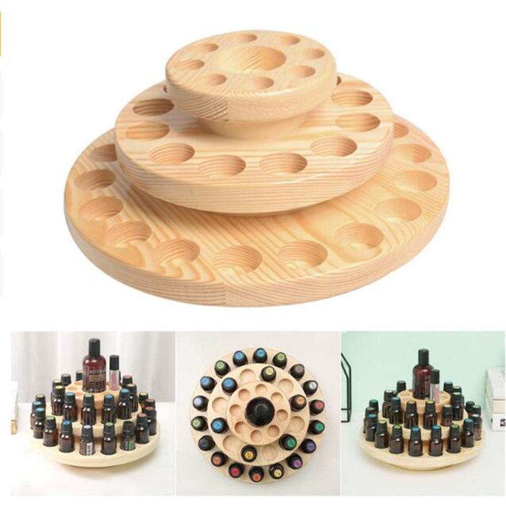 39 Slots 3 Layers Essential Oil Storage Box Circle Wood Storage Case Aromatherapy Oil Bottle Organizer Display Stand, Wooden Essential Oil Box Oil Bottle Storage Holder,Detachable Display Tray