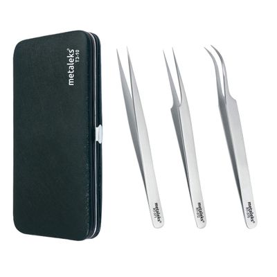 3 Pcs Kit of Eyelash Extension Tweezers with Magnetic Kit - Made In Surgical Stainless Steel (Matt Finish)