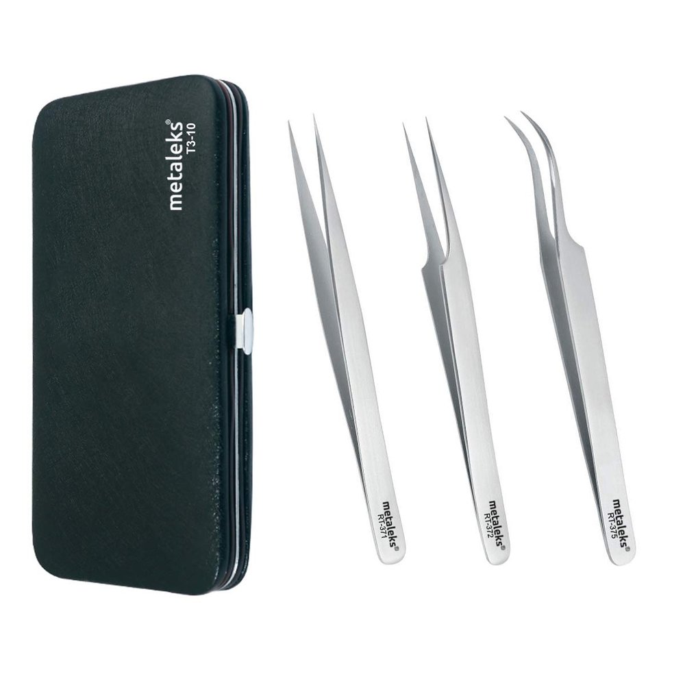 3 Pcs Kit of Eyelash Extension Tweezers with Magnetic Kit - Made In Surgical Stainless Steel (Matt Finish)