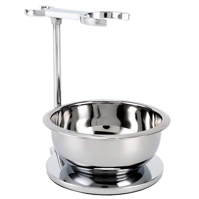 SANWA Deluxe Heavyweight Shaving Brush Razor Stand with Unbreakable Stainless Steel Shaving Bowl Set,Compatible with Gillette Fusion and Double Edge Safety Razor,Cartridge Razor