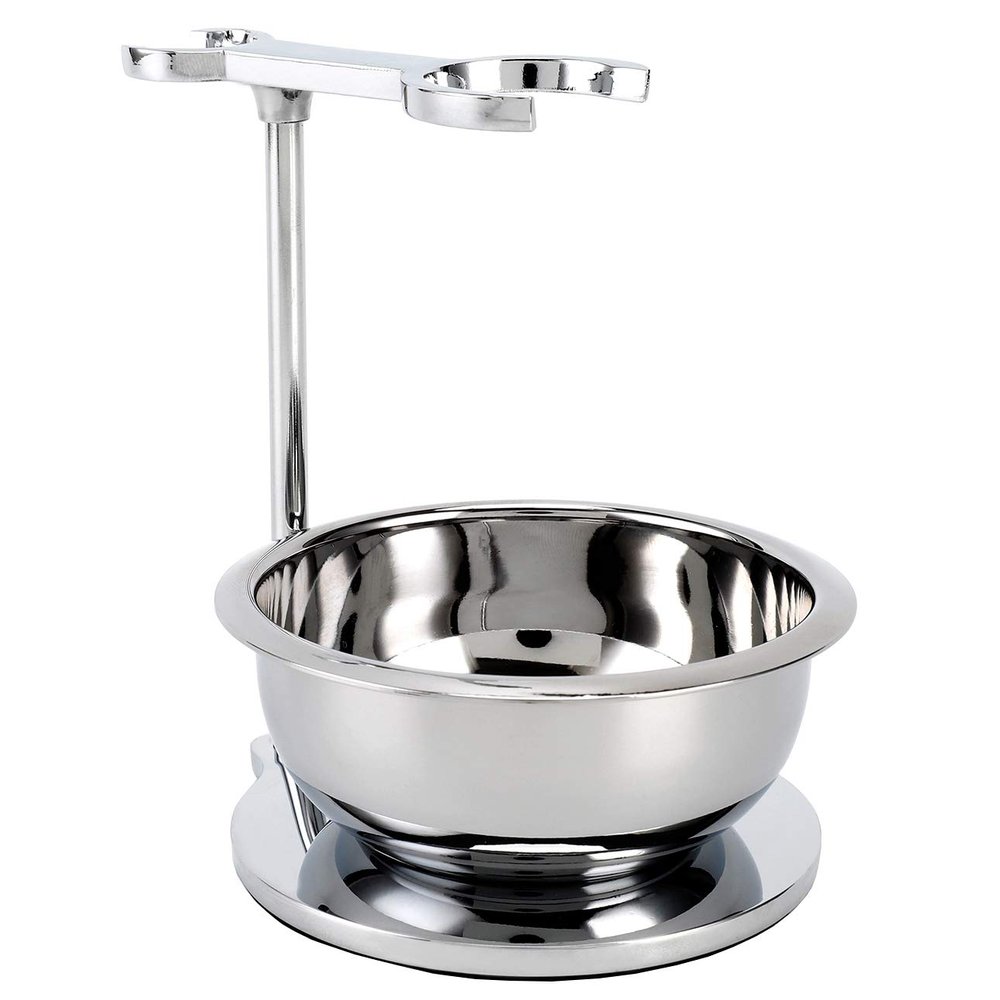 SANWA Deluxe Heavyweight Shaving Brush Razor Stand with Unbreakable Stainless Steel Shaving Bowl Set,Compatible with Gillette Fusion and Double Edge Safety Razor,Cartridge Razor