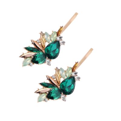 2PCS Women Luxury Crystal Bobby Pins Hair Clips Rhinestone Hair Pins Styling Hairdressing Headwear Hair Accessories (Green)