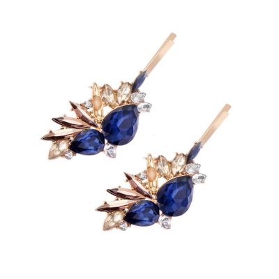 2PCS Women Luxury Crystal Bobby Pins Hair Clips Rhinestone Hair Pins Styling Hairdressing Headwear Hair Accessories (Blue)