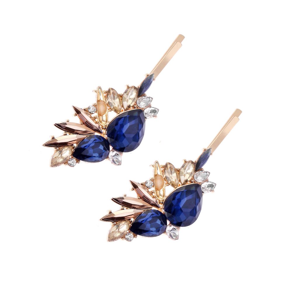 2PCS Women Luxury Crystal Bobby Pins Hair Clips Rhinestone Hair Pins Styling Hairdressing Headwear Hair Accessories (Blue)