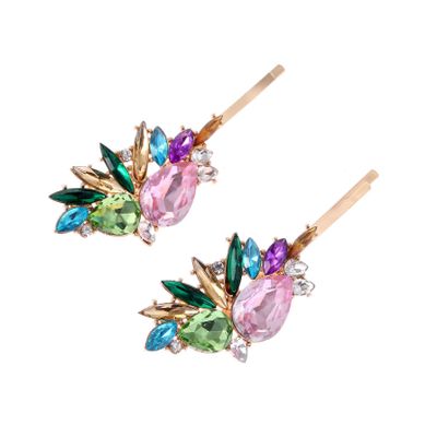 2PCS Women Luxury Crystal Bobby Pins Hair Clips Rhinestone Hair Pins Styling Hairdressing Headwear Hair Accessories (Colorful)