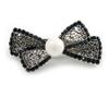 Small Vintage Inspired Filigree Midnight Blue Crystal Bow Barrette Hair Clip Grip In Aged Silver Finish - 60mm Across view 1