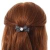 Small Vintage Inspired Filigree Midnight Blue Crystal Bow Barrette Hair Clip Grip In Aged Silver Finish - 60mm Across view 2