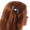 Small Vintage Inspired Filigree Midnight Blue Crystal Bow Barrette Hair Clip Grip In Aged Silver Finish - 60mm Across view 3
