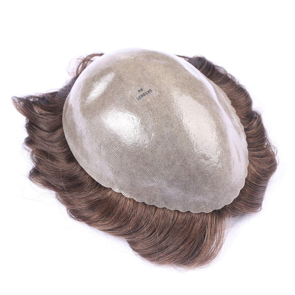 "Skin Base" All PU Skin Base 0.12-0.14mm Thickness Custom Customized Men Human Hair System Replacement Toupee Hairpiece(#1B50 Natural Black Brown Color with 50% White Grey Gray Hair)