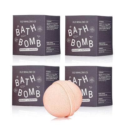 Old Whaling Co Bergamot and Grapefruit Bath Bomb Set of 4 Handmade Bath Soak with Epsom Salts Cleansing, Soothing and Moisturizing Fizz Fruity, Citrus Scent, 8 oz