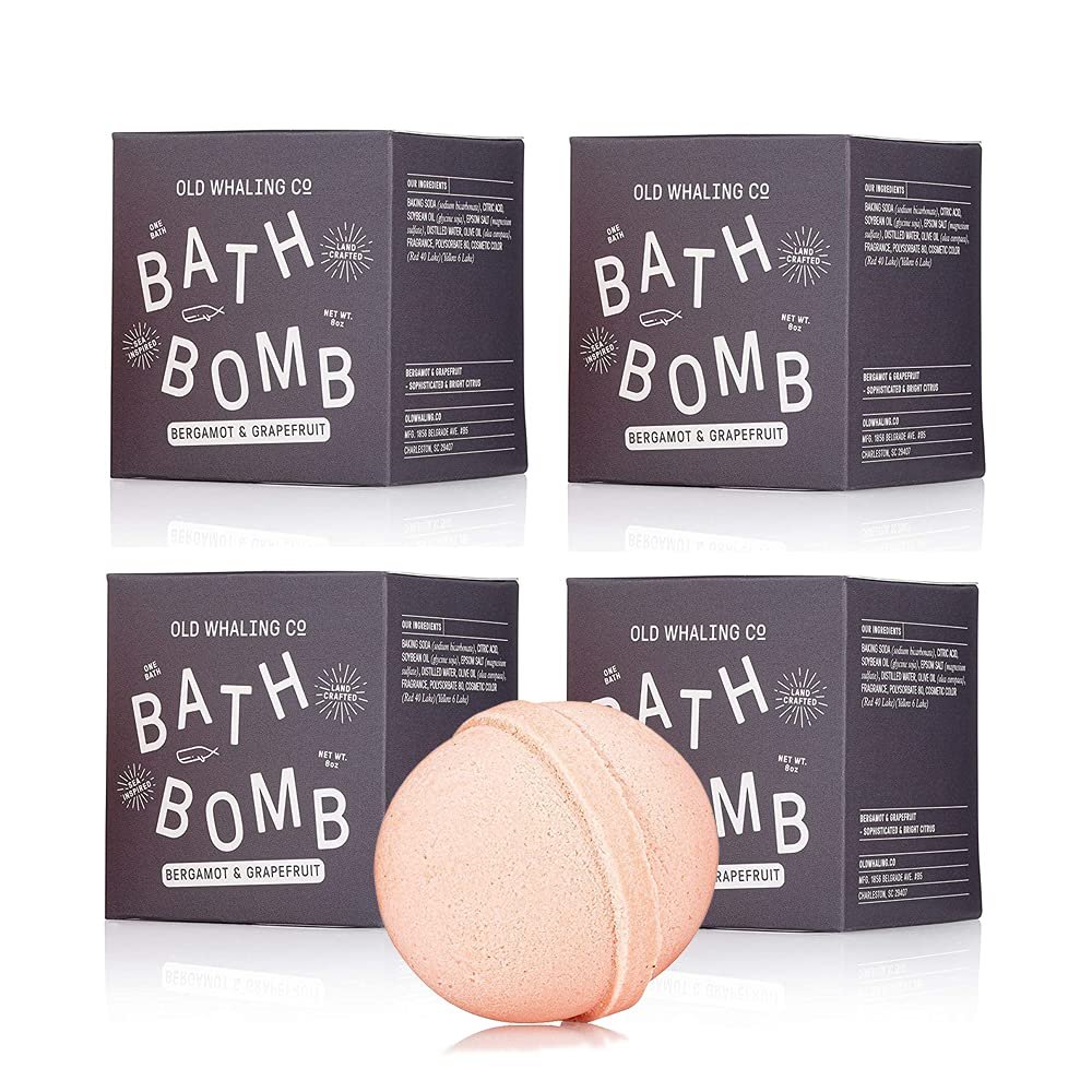 Old Whaling Co Bergamot and Grapefruit Bath Bomb Set of 4 Handmade Bath Soak with Epsom Salts Cleansing, Soothing and Moisturizing Fizz Fruity, Citrus Scent, 8 oz