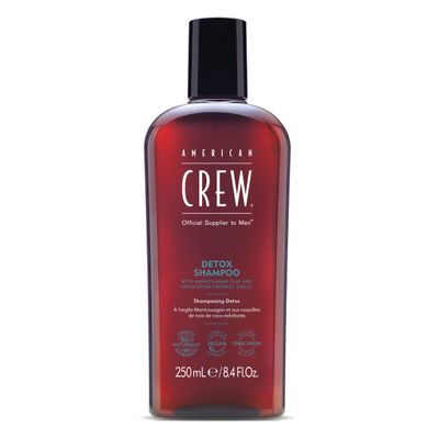 American Crew Men's Detox Shampoo, Clarifying & Scalp Exfoliating with Clay & Coconut Shell, Naturally Derived, Vegan, Citrus Mint Scent, 8.45 fl oz