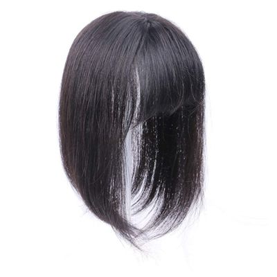 Straight Real Human Hair Topper Hairpiece with Bangs for Women with Thinning Hair, 12" Natural Black
