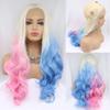 SERENEWIG 24" Cosplay Drag Queen Wigs Hairstyle 60 White Blonde Ombre Half Baby Pink/Half Sapphire Blue Synthetic Lace Front Wigs for Women Party Use Blonde Ombre Pastel Pink Blue Wig view 1