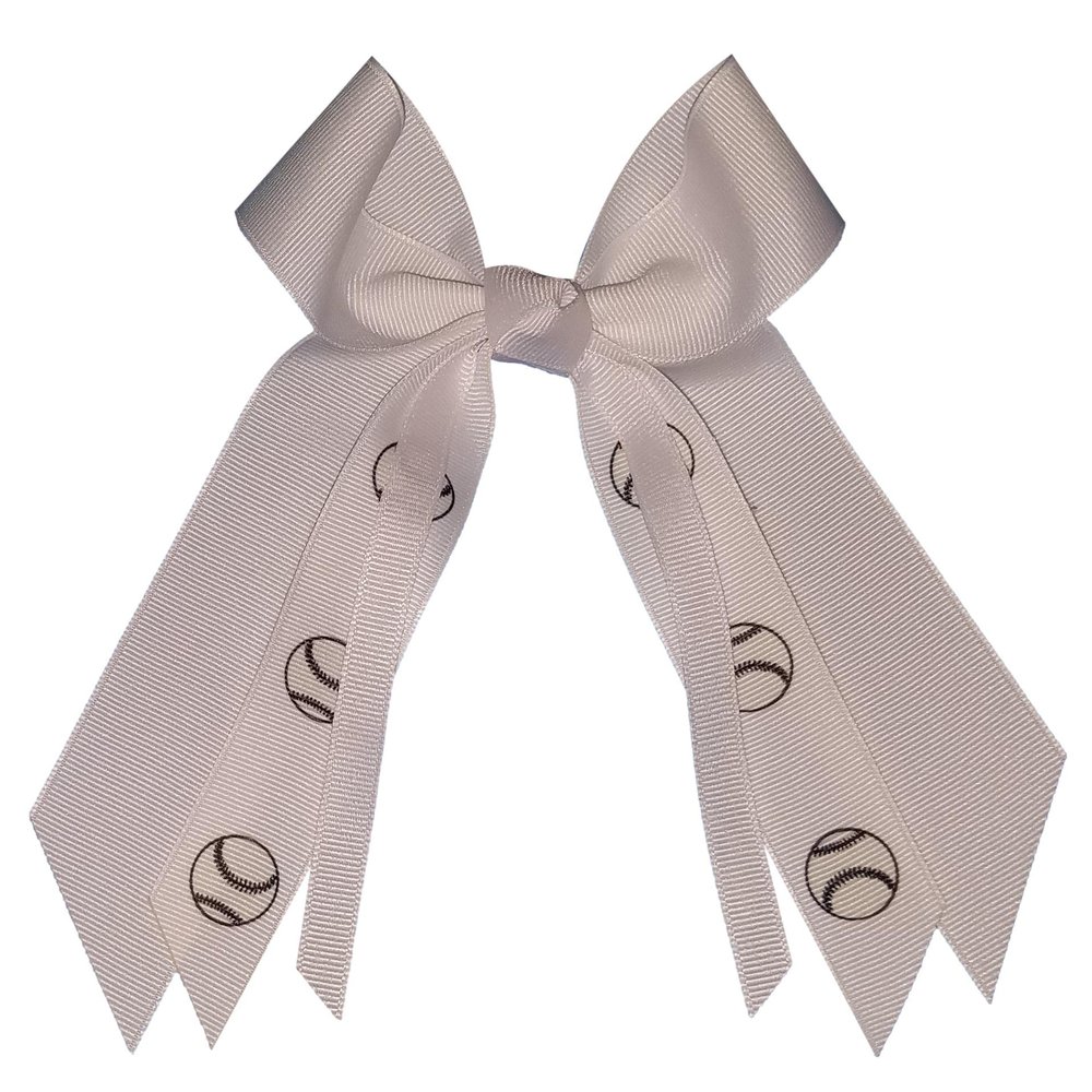 Softball Small Hair Bow, Made in the USA, white pony band, many colors, (White)