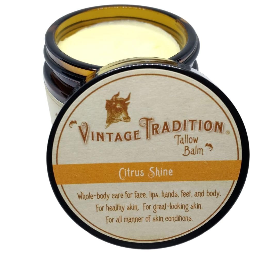 Vintage Tradition Beef Tallow All Purpose Balm Healing, Hydrating Citrus Oil Skin Care Salve Replaces Body Lotion, Hand Cream, More Essential Oil,a Olive Oil, and Grass-Fed Tallow, 2 fl. oz.