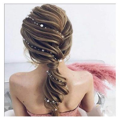 Chargances Handmade Boho Bridal Hair Vine Set - Pearl Ivory Wedding Headpiece with Long Headband and Hair Jewelry (Silver)