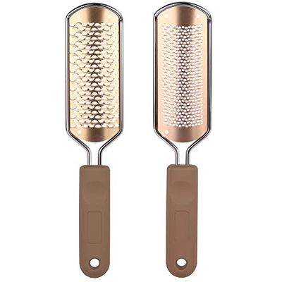 2 Pack Foot File & Rasp Callus Remover - Stainless Steel Coarse & Fine Scraper for Dry/Wet Feet, Professional Dead Skin Scrubber & Cracked Heel Care