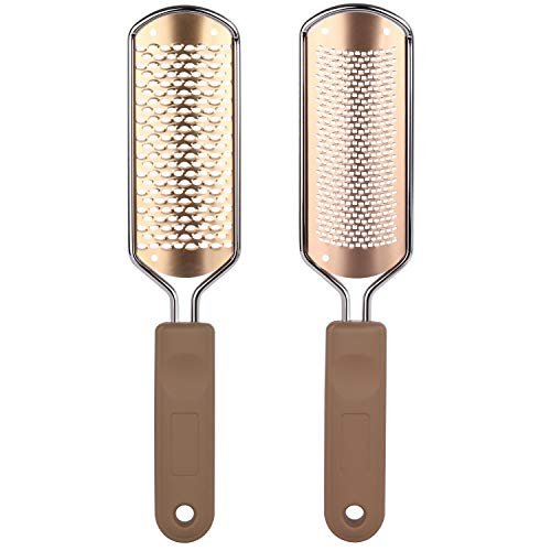 2 Pack Foot File & Rasp Callus Remover - Stainless Steel Coarse & Fine Scraper for Dry/Wet Feet, Professional Dead Skin Scrubber & Cracked Heel Care