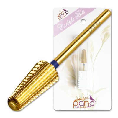 PANA 2-Way Volcano Carbide Bit 3/32" Shank Size - (Gold, Medium Grit) - Two Way Rotate use for Both Left and Right Handed Fast remove Acrylic or Hard Gel Nail Drill Bit for Manicure Pedicure