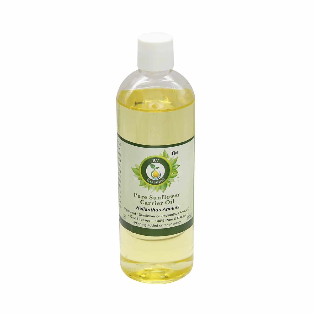 R V Essential Sunflower Oil | Helianthus Annuus | Sunflower Seed Oil | For Hair | For Cooking | For Body | For Face | Unrefined | 100% Pure Natural | Cold Pressed | 100ml | 3.38oz