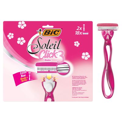 BIC Simply Soleil Click Womens Disposable Razor, Pink, 18 Pack