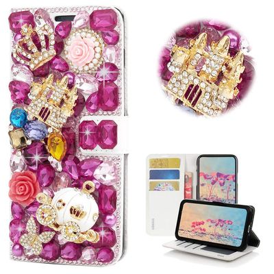 STENES Bling Wallet Case Compatible with Google Pixel 2 - STYLISH - 3D Handmade Crystal Castle Crown Pumpkin Car Butterfly Flowers Magnetic Wallet Design Leather Cover Case - Red